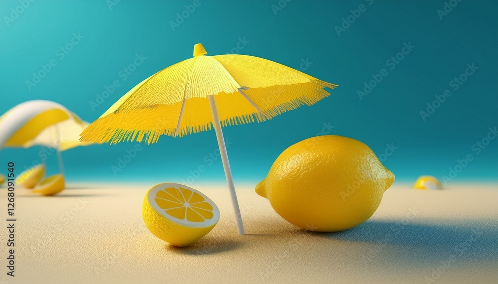 tropical beach concept made of lemon and sun umbrella creative minimal summer idea tropical beach concept made of lemon and sun umbrella creative minimal summer idea