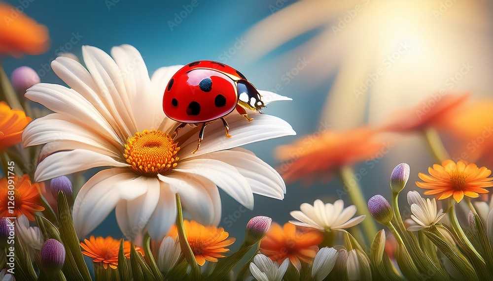ladybug sits on a flower