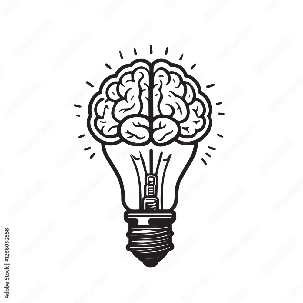 Human brain in light bulb creative idea concept Human brain in light bulb creative idea concept