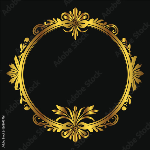 Luxury decorative golden floral ornament frame vector  Hand drawn ornamental shield or label photo