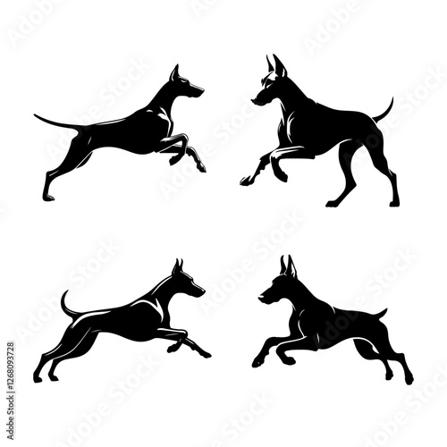 Running Doberman Silhouette Vector Set – Elegant and Powerful Canine Illustrations for Pet and Guard Dog Designs