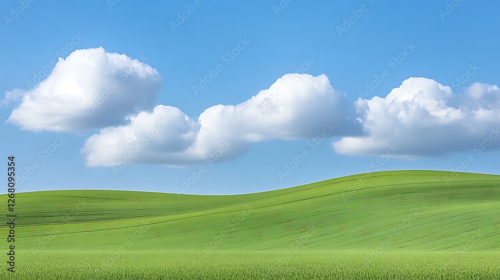 Fototapeta premium Rolling Green Hills Under a Blue Sky With Clouds