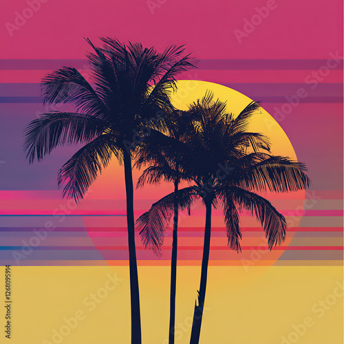Neon Palm Silhouettes Against Sunset