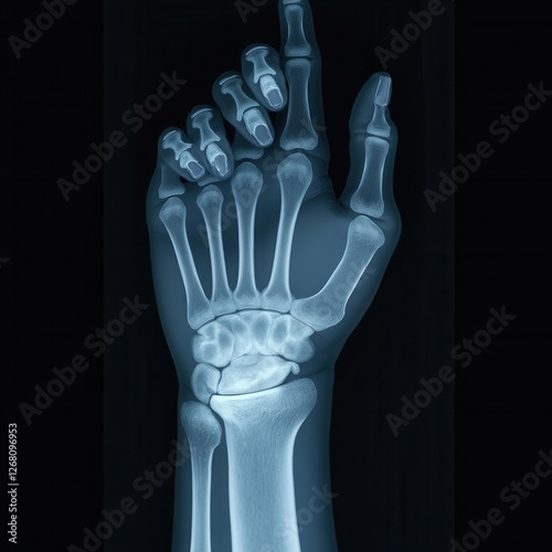 Clinical X-ray Image of Human Hand and Wrist Bones in Medical Setting