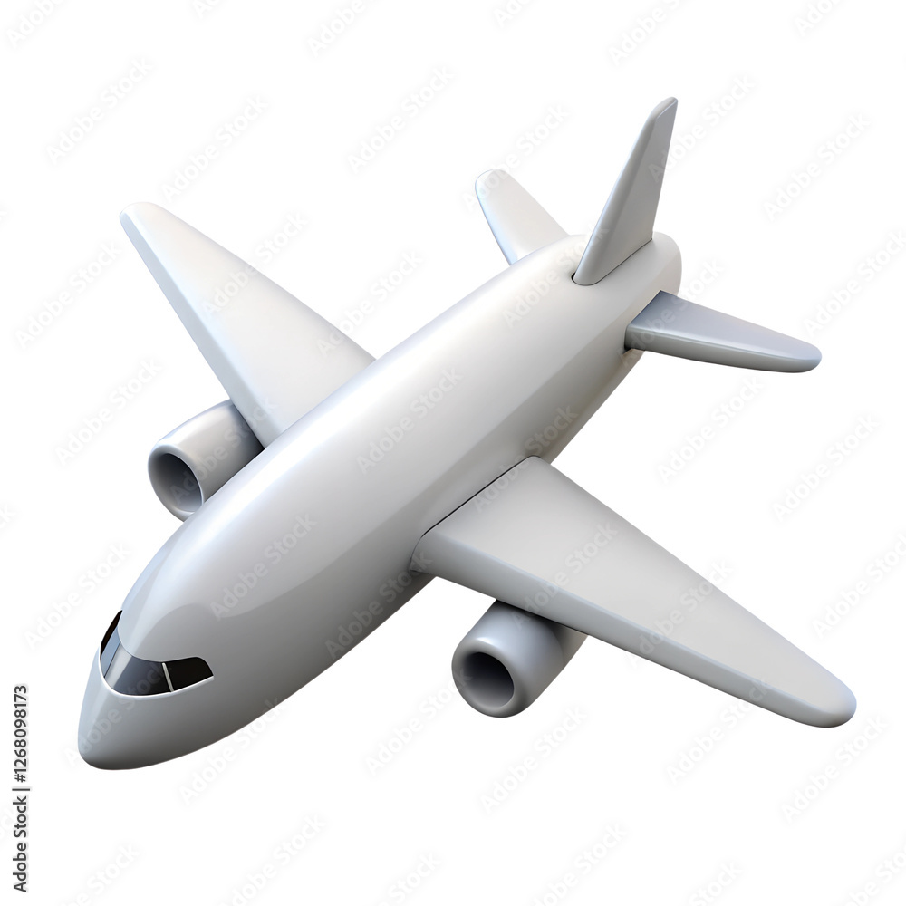 Fototapeta premium Cartoon white airplane 3d illustration isolated on the transparent background