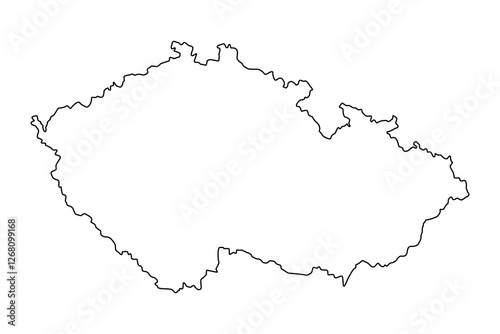 Vector map of Czechia, Czech Republic of, a country in Central Europe. Detailed black contour, isolated on white background.