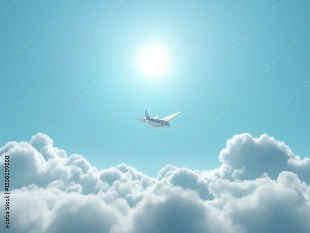 paper Airplane Flying Above Clouds. paper Airplane Flying Above Clouds.