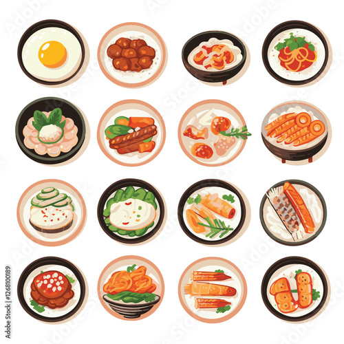 food, tasty, asian, delicious, cuisine, korean food, traditional, meal, vegetable, korean, dinner, lunch, bowl, restaurant, spicy, kimchi, healthy, dish, background, cooking, illustration, hot, rice, 