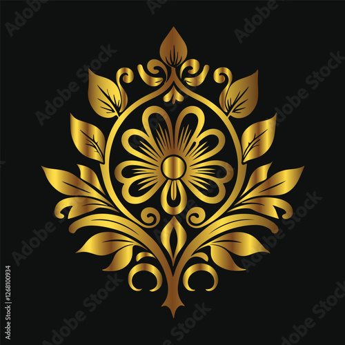 Luxury decorative golden floral ornament frame vector Hand drawn ornamental shield or label