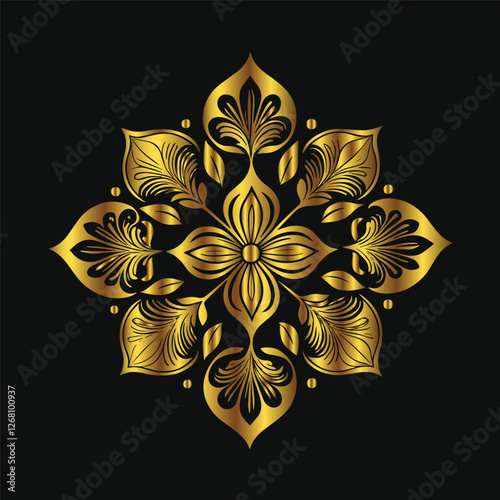 Luxury decorative golden floral ornament frame vector Hand drawn ornamental shield or label