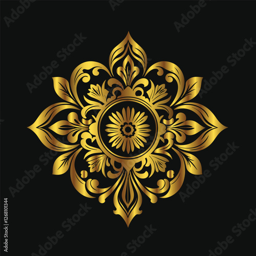 Luxury decorative golden floral ornament frame vector Hand drawn ornamental shield or label
