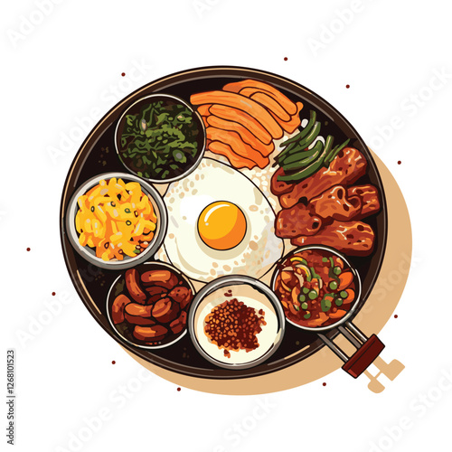 food, tasty, asian, delicious, cuisine, korean food, traditional, meal, vegetable, korean, dinner, lunch, bowl, restaurant, spicy, kimchi, healthy, dish, background, cooking, illustration, hot, rice, 