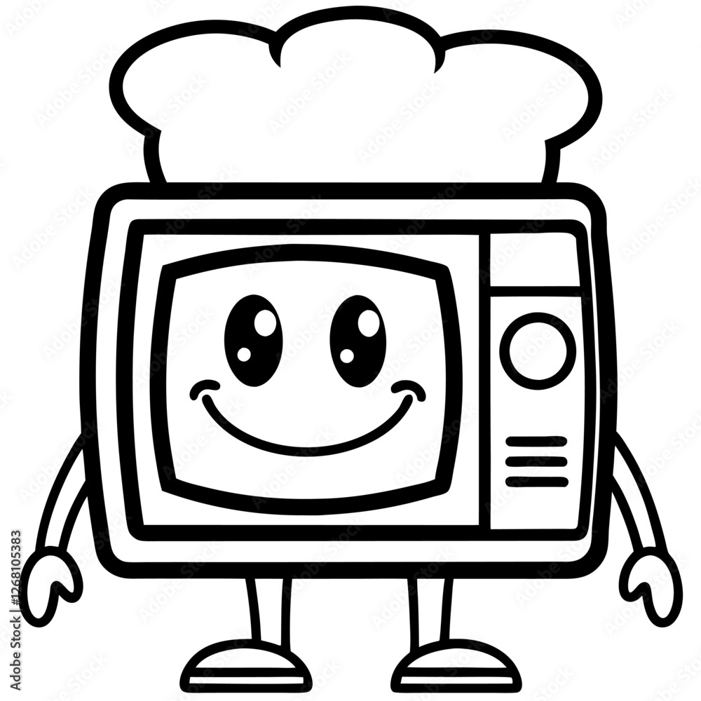 Naklejka premium Microwave Oven Vector Illustration – Cartoon, Clipart & Line Art Design on White Background, Microwave oven vector clipart in cartoon, line art, and illustration style on a white background.