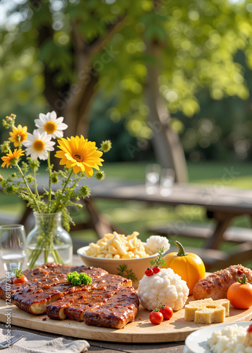 Delicious lukanka arranged on picnic table in sunny outdoor setting, culinary delight photo