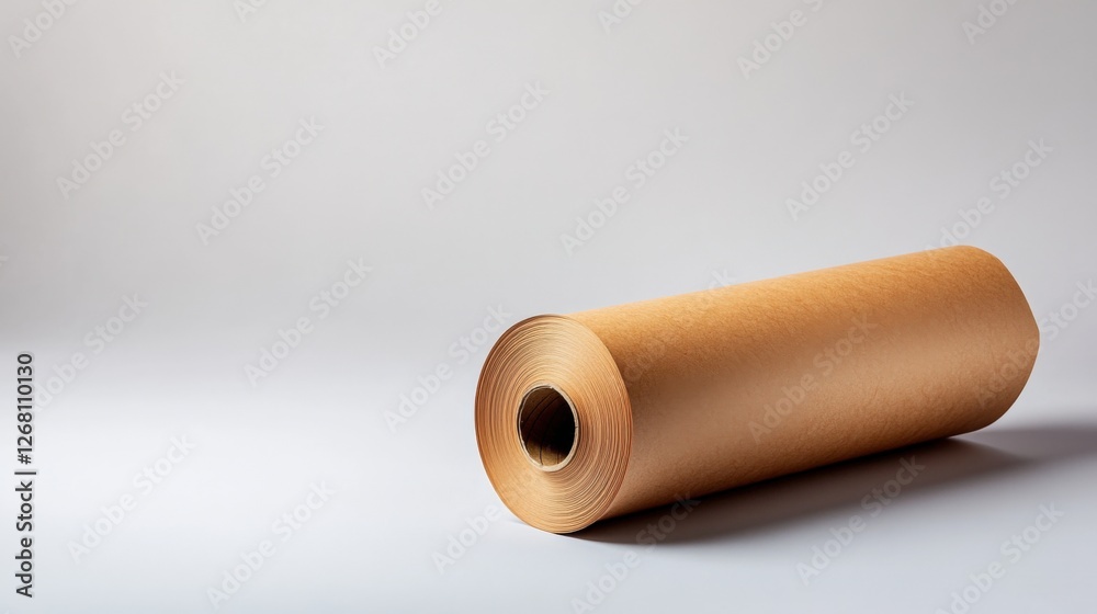 Roll of Brown Kraft Paper on White Background