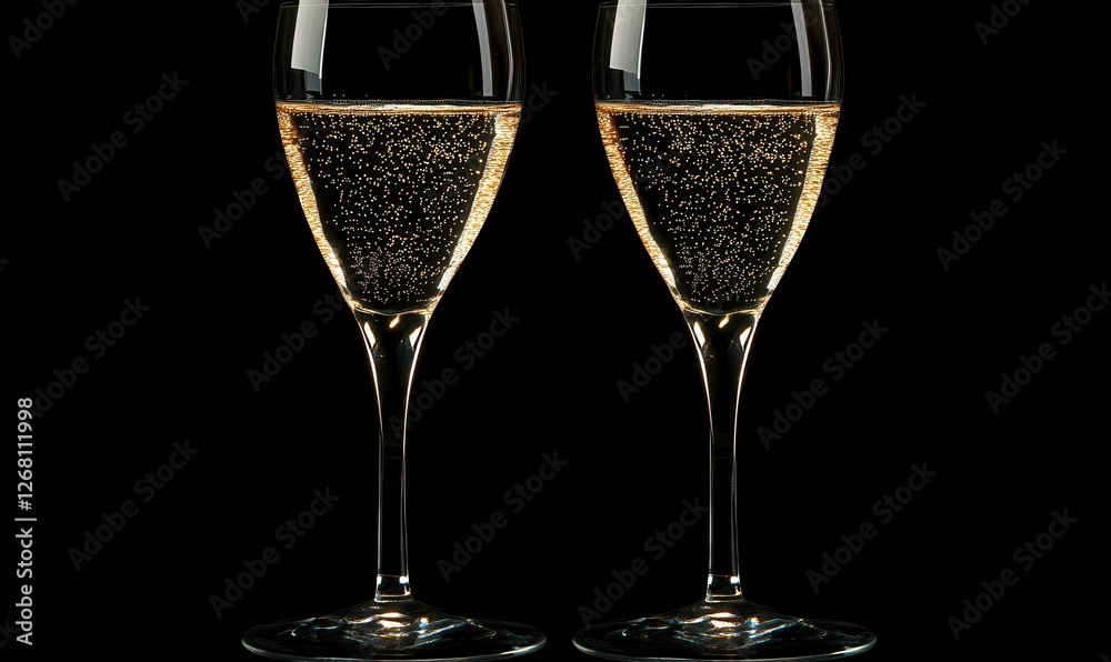 Isolated on black background, this banner design features champagne glasses and sparklers