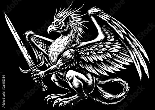 Mythical griffin full body sketch for tattoo vector image ready for printing