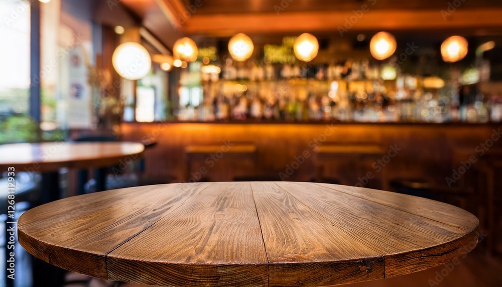 wooden round table and pub or bar blur background wooden round table and pub or bar blur background
