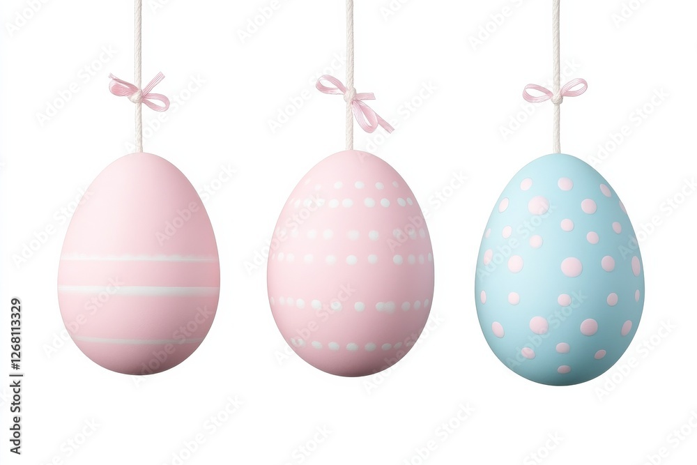Easter Eggs in Pink and Blue with Ribbons and Flowers on White Background – Spring Holiday Decoration Design Easter Eggs in Pink and Blue with Ribbons and Flowers on White Background – Spring Holiday Decoration Design