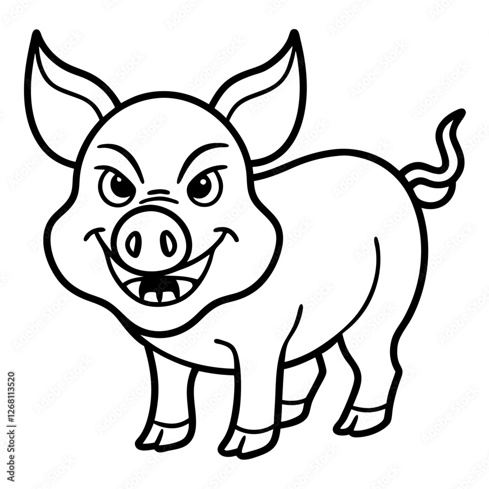 Fototapeta premium Pig Animal Vector Illustration – Cartoon, Clipart & Line Art Design on White Background, Pig animal vector clipart in cartoon, line art, and illustration style on a white background.