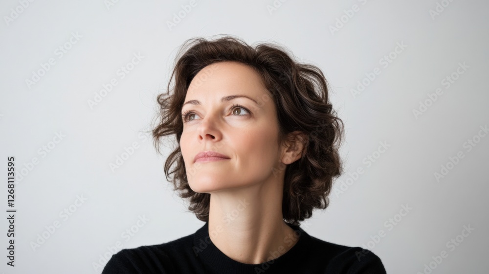 Woman Looking Upwards with Contemplative Expression Woman Looking Upwards with Contemplative Expression