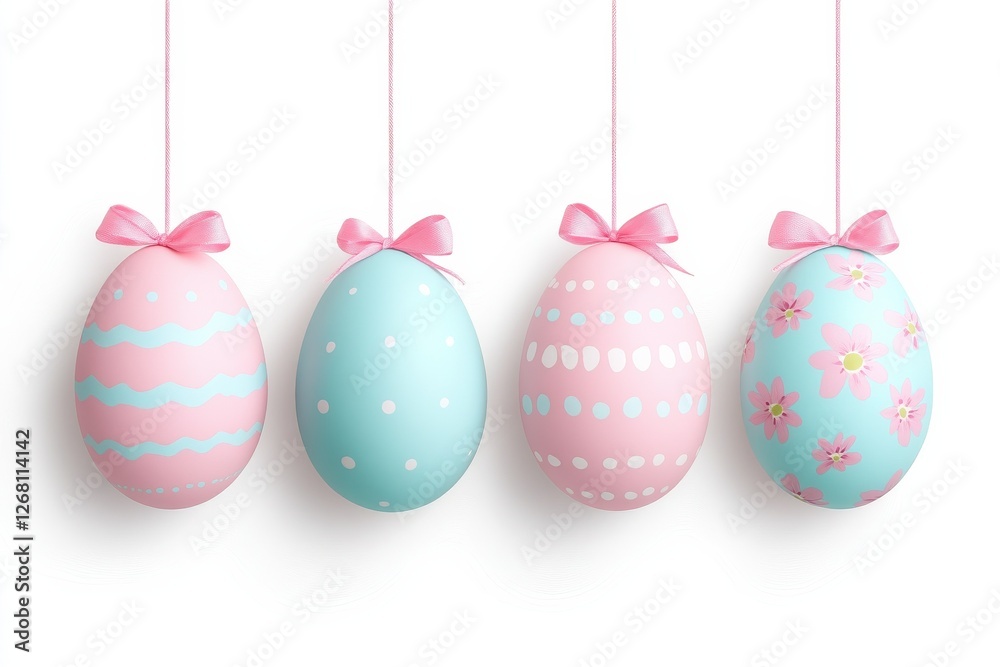 Easter Eggs in Pink and Blue with Ribbons and Flowers on White Background – Spring Holiday Decoration Design
Easter Eggs in Pink and Blue with Ribbons and Flowers on White Background – Spring Holiday Decoration Design