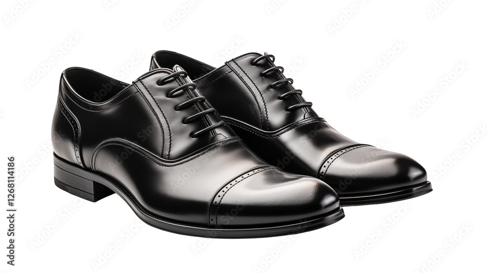 Black Leather Oxford Shoes Polished Formal Menswear, Modern Luxury Dress Style, isolated on transparent background. Black Leather Oxford Shoes Polished Formal Menswear, Modern Luxury Dress Style, isolated on transparent background.