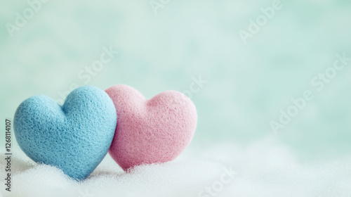 Pastel Hearts Resting Peacefully Amidst Fluffy White Cotton Embracing Tenderness of Love
