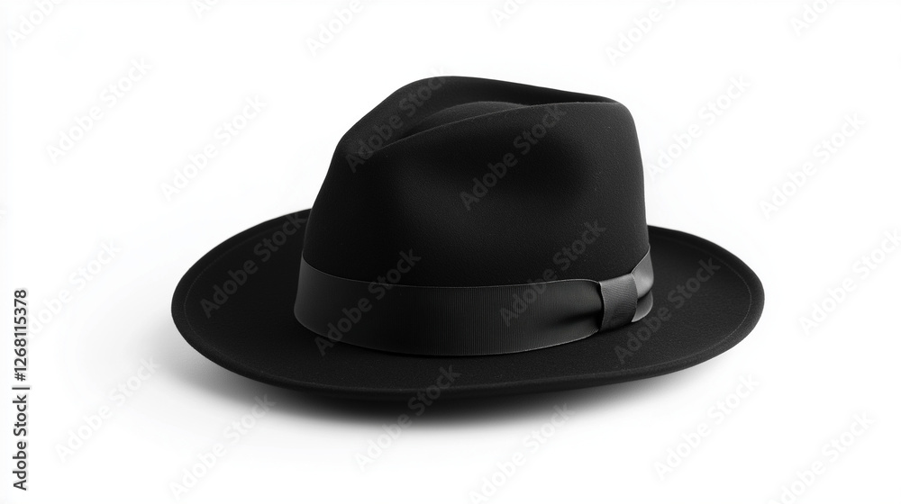 black Wide Brim Fedora Hat ,classic trilby , cowboy hat , isolated on white background black Wide Brim Fedora Hat ,classic trilby , cowboy hat , isolated on white background