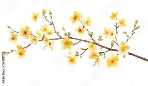 a delicate branch of yellow blossom flowers, showcasing the beauty of springtime. the vibrant colors and gentle curves create a sense of tranquility and hope. the blossoms represent new beginnings.