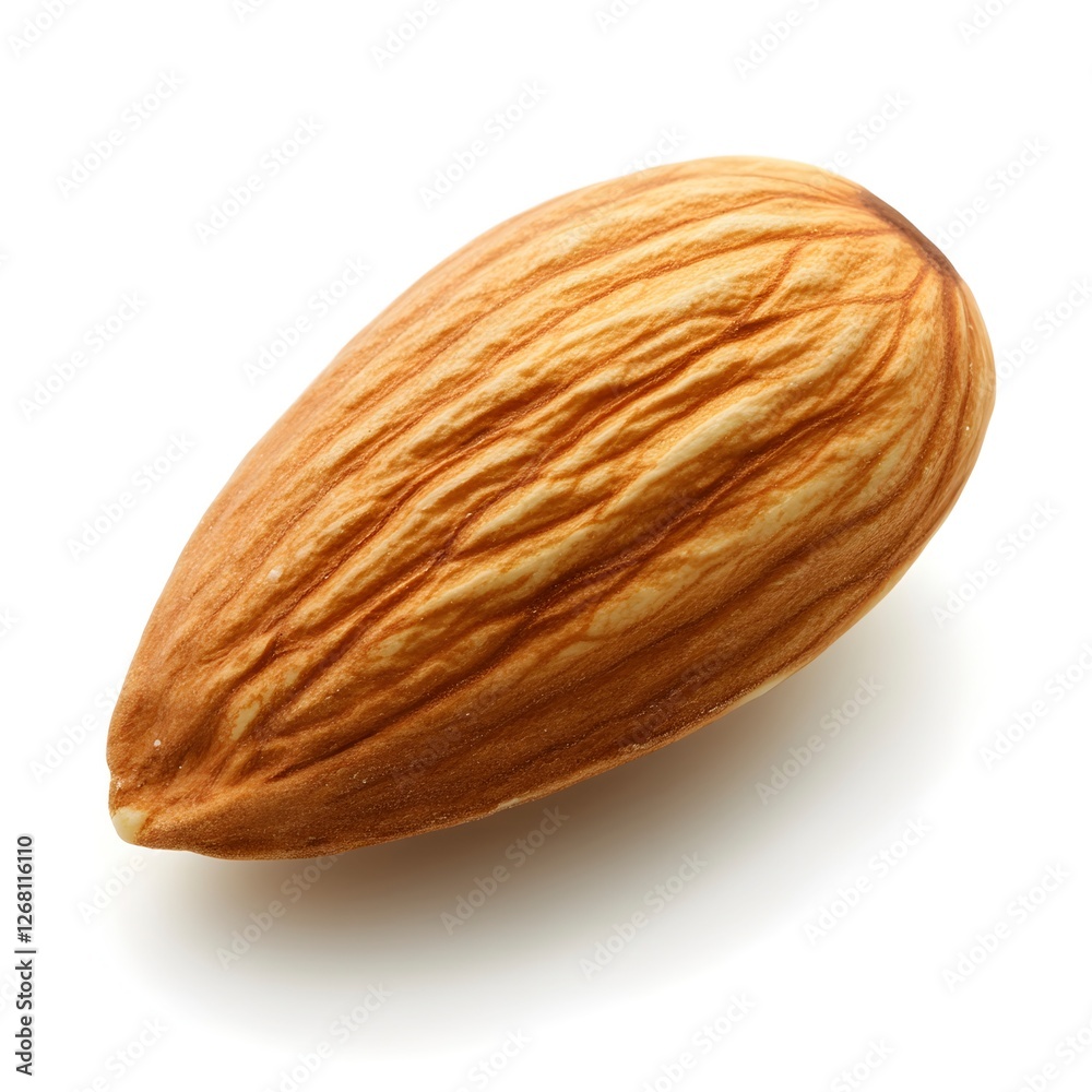 a single almond nut, featuring its distinctive shape, texture, and color. The image provides a close-up view of the almond's natural beauty, showcasing its rich brown hue and intricate patterns. a single almond nut, featuring its distinctive shape, texture, and color. The image provides a close-up view of the almond's natural beauty, showcasing its rich brown hue and intricate patterns.