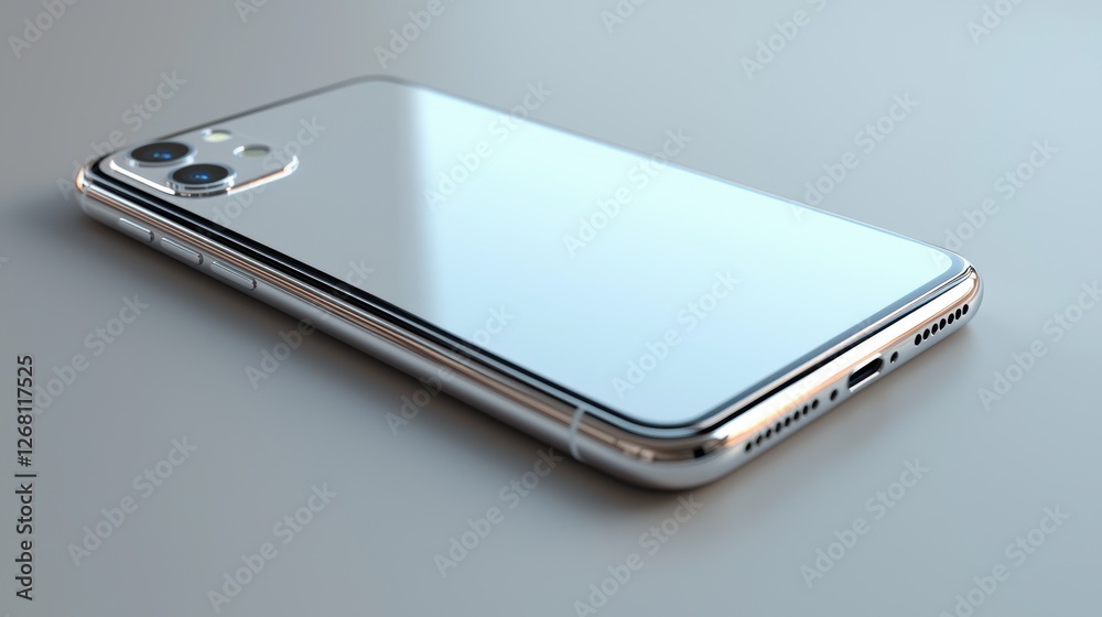 A sleek smartphone lying on a smooth surface, showcasing its design. A sleek smartphone lying on a smooth surface, showcasing its design.