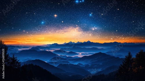 Wallpaper Mural Majestic Mountain Range Under a Starry Night Sky Torontodigital.ca