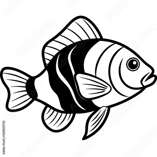 Oscar Fish Vector Illustration – Cartoon, Clipart & Line Art Design on White Background, Oscar fish vector clipart in cartoon, line art, and illustration style on a white background.