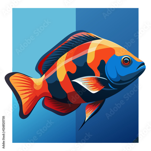 Oscar Fish Vector Illustration – Cartoon, Clipart & Line Art Design on White Background, Oscar fish vector clipart in cartoon, line art, and illustration style on a white background.