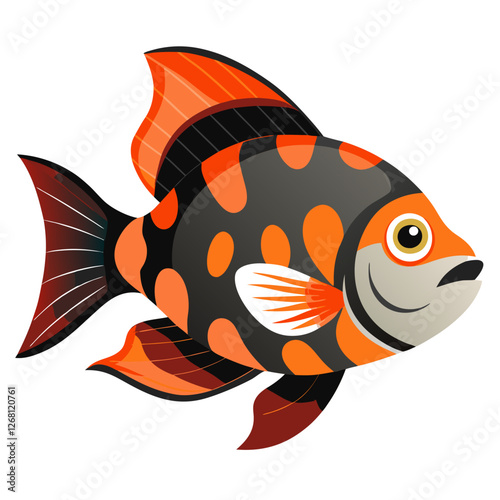 Oscar Fish Vector Illustration – Cartoon, Clipart & Line Art Design on White Background, Oscar fish vector clipart in cartoon, line art, and illustration style on a white background.