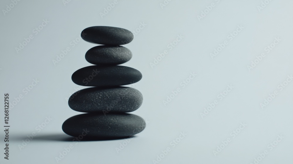 stacked smooth black stones on white background. stacked smooth black stones on white background.