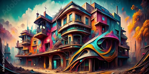 Abstract Urban Decay: Twisted Shapes & Vibrant Colors - Stock Photo