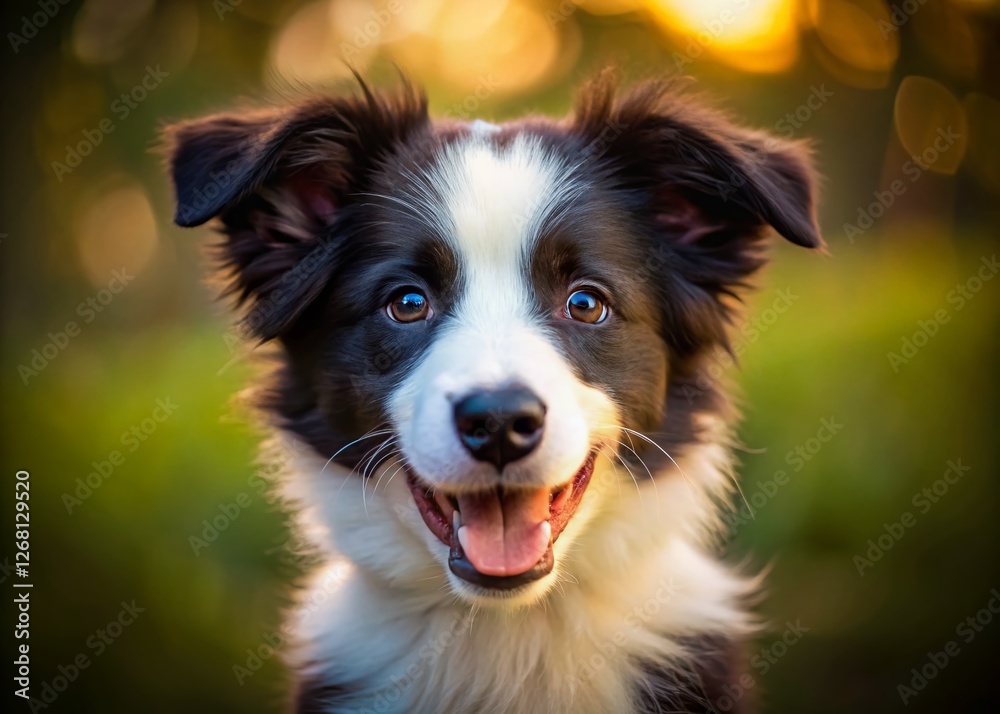 Adorable Border Collie Puppy Low Light Photo - Bright Eyes, Playful Smile, Unconditional Love Adorable Border Collie Puppy Low Light Photo - Bright Eyes, Playful Smile, Unconditional Love