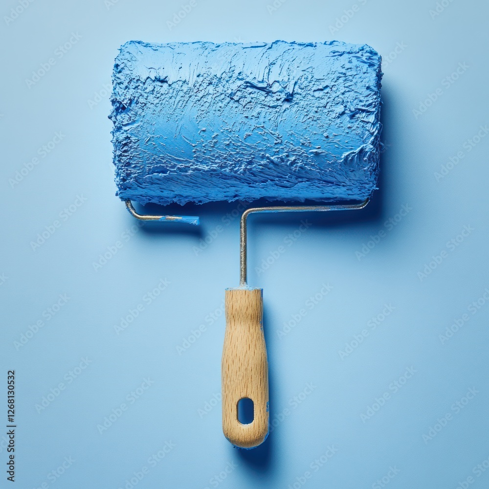 Obraz premium A single paint roller with blue paint, minimal composition
