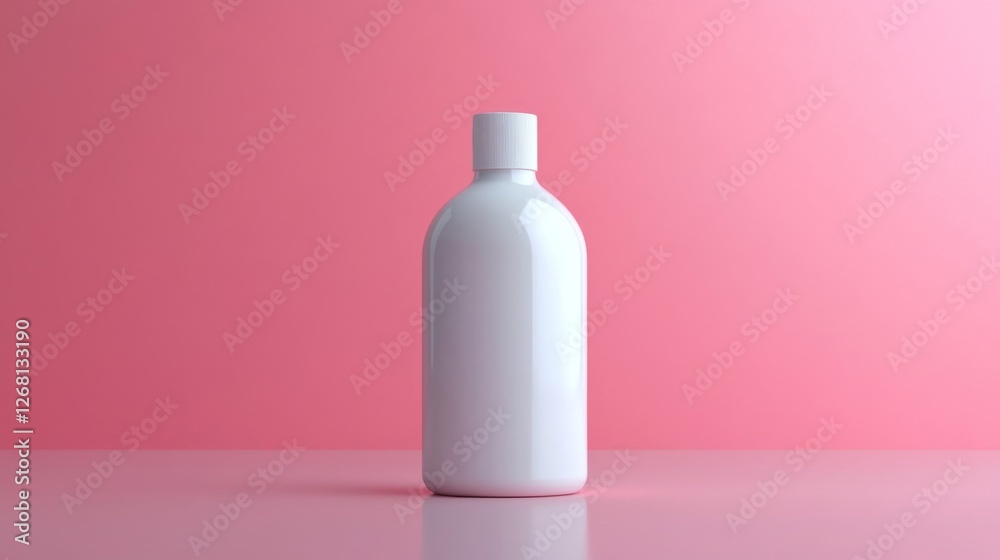 White Plastic Bottle on a Pink Surface with Soft Lighting for Product Mockup White Plastic Bottle on a Pink Surface with Soft Lighting for Product Mockup