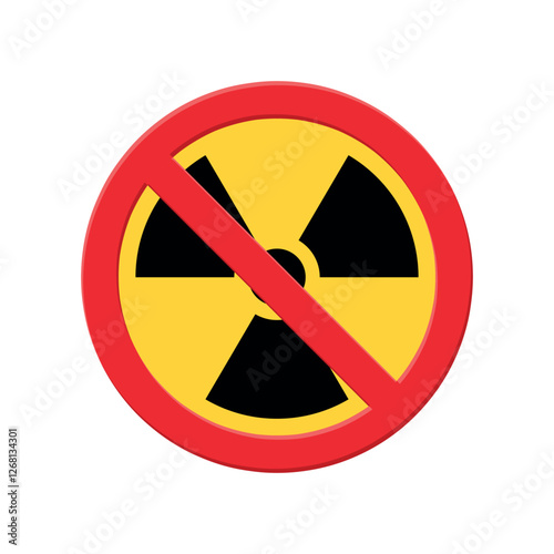 no radiation icon, no nuclear sign with red crossed out circle, vector symbol