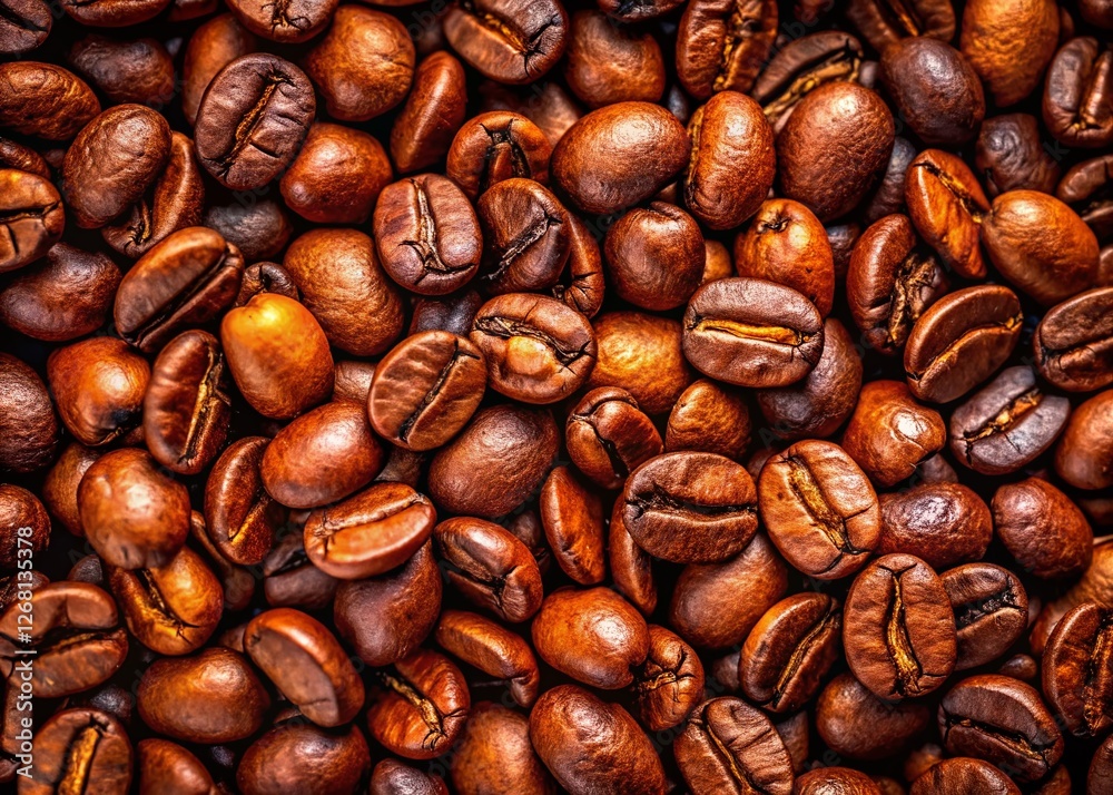 Obraz premium Aerial Drone Shot of Freshly Roasted Coffee Beans, Rich Brown Background Texture