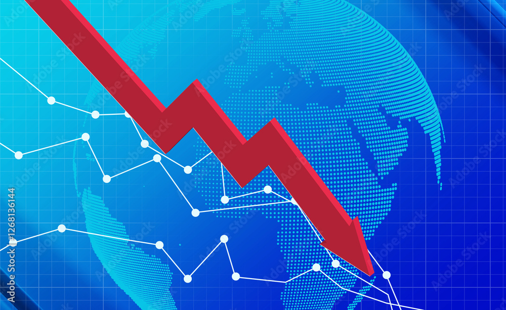 A modern flat digital illustration for web use. A bold red statistics arrow crashes downward, breaking apart as it falls. Debris scatters, highlighting the sharp decline. In the background A modern flat digital illustration for web use. A bold red statistics arrow crashes downward, breaking apart as it falls. Debris scatters, highlighting the sharp decline. In the background