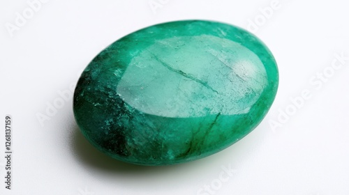 Green gemstone, oval shape, studio shot, polished surface, for jewelry or decor photo