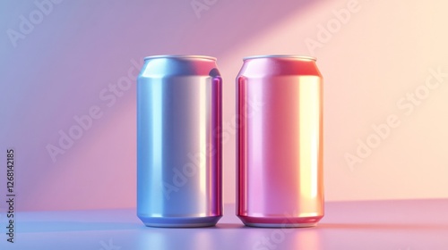 Two Toned Aluminum Cans in Pastel Pink Purple and Blue Gradient Lighting