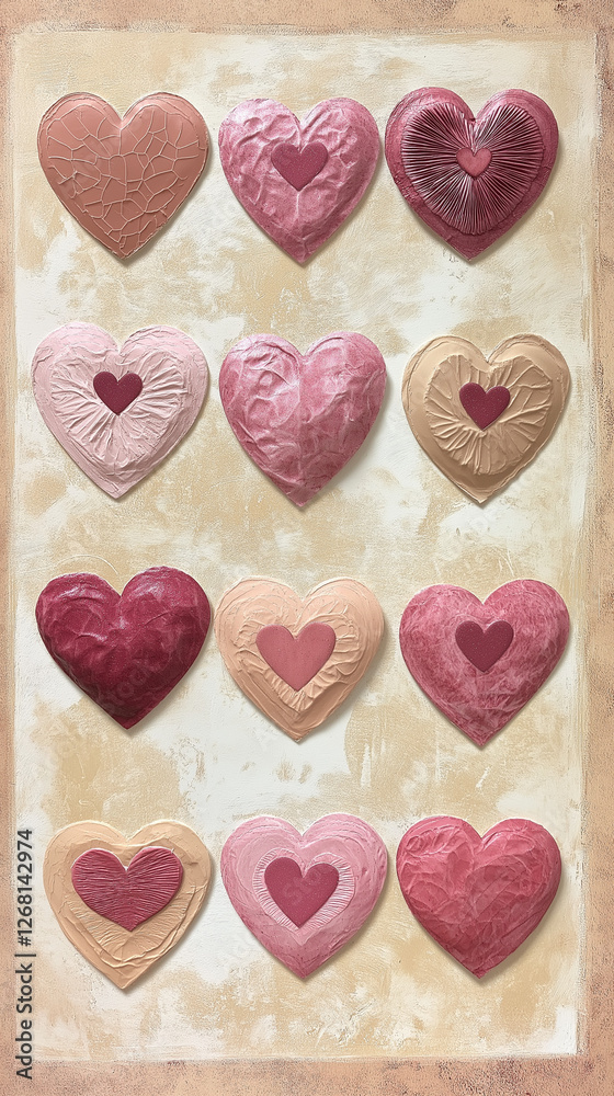 Fototapeta premium Valentine hearts with textures and copy space