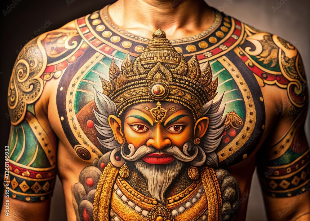 Fototapeta premium Ancient Thai Kaoyod Tattoo: Warrior Protection Symbol - Stock Photo