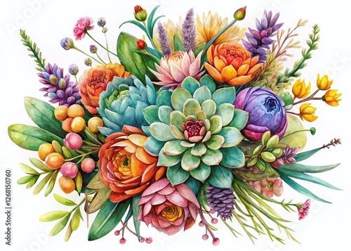 Boho Watercolor Floral Summer Bouquet Endless Print - Wild West Design for Wrapping Paper & Scrapbooking