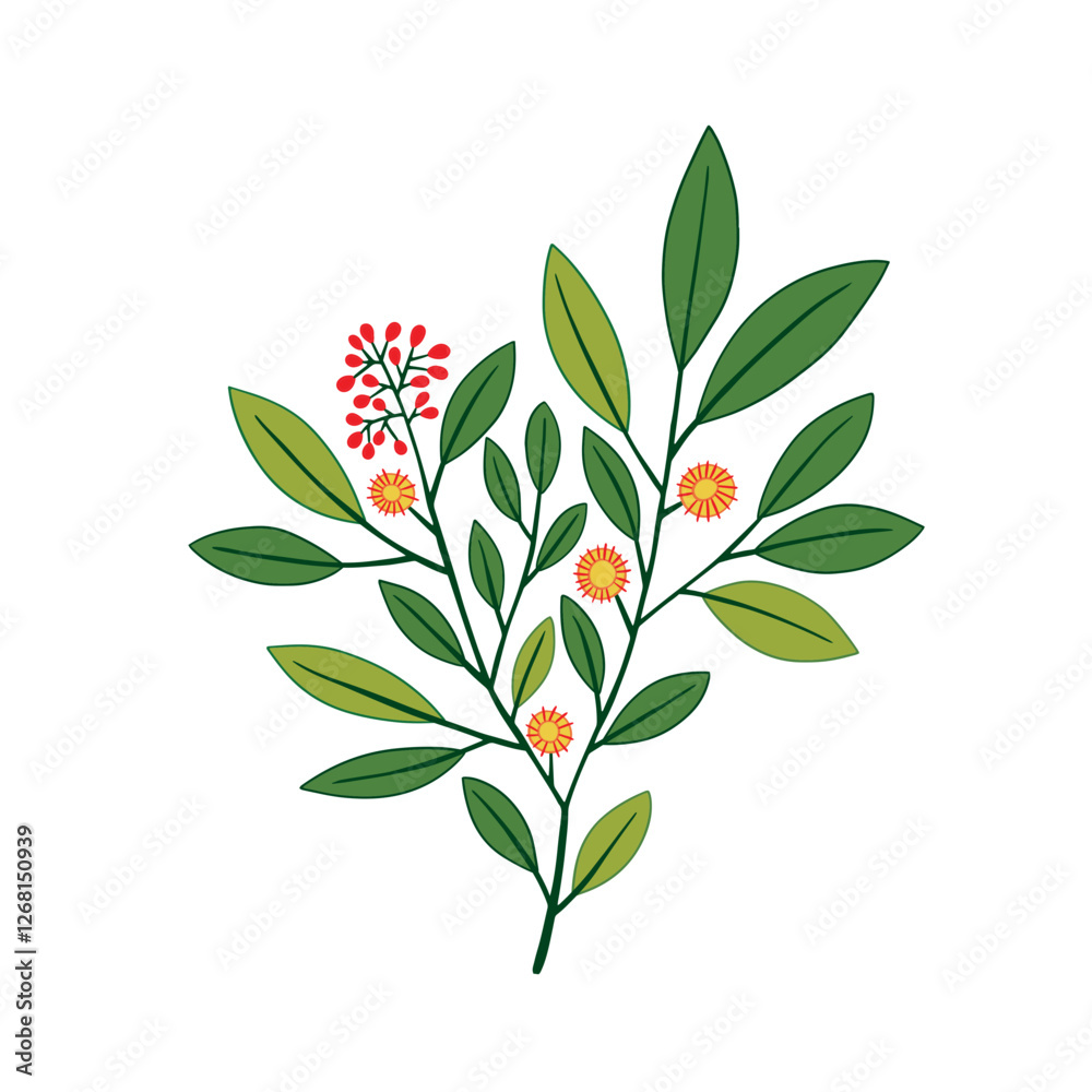 vector illustration of a branch of a tree with flowers and fruits vector illustration of a branch of a tree with flowers and fruits